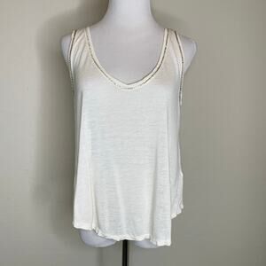 Rhinestone Chain Trimmed Tank Cream Medium